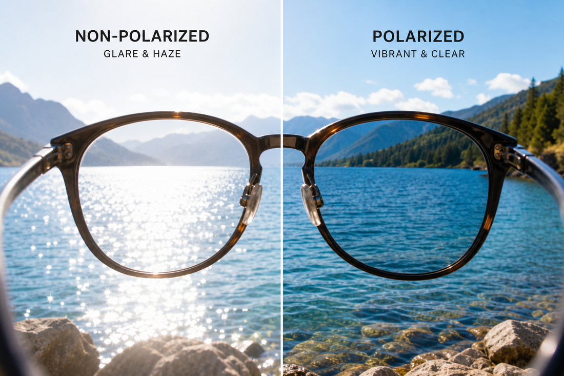 Comparison of polarized and non-polarized sunglasses reducing glare on water